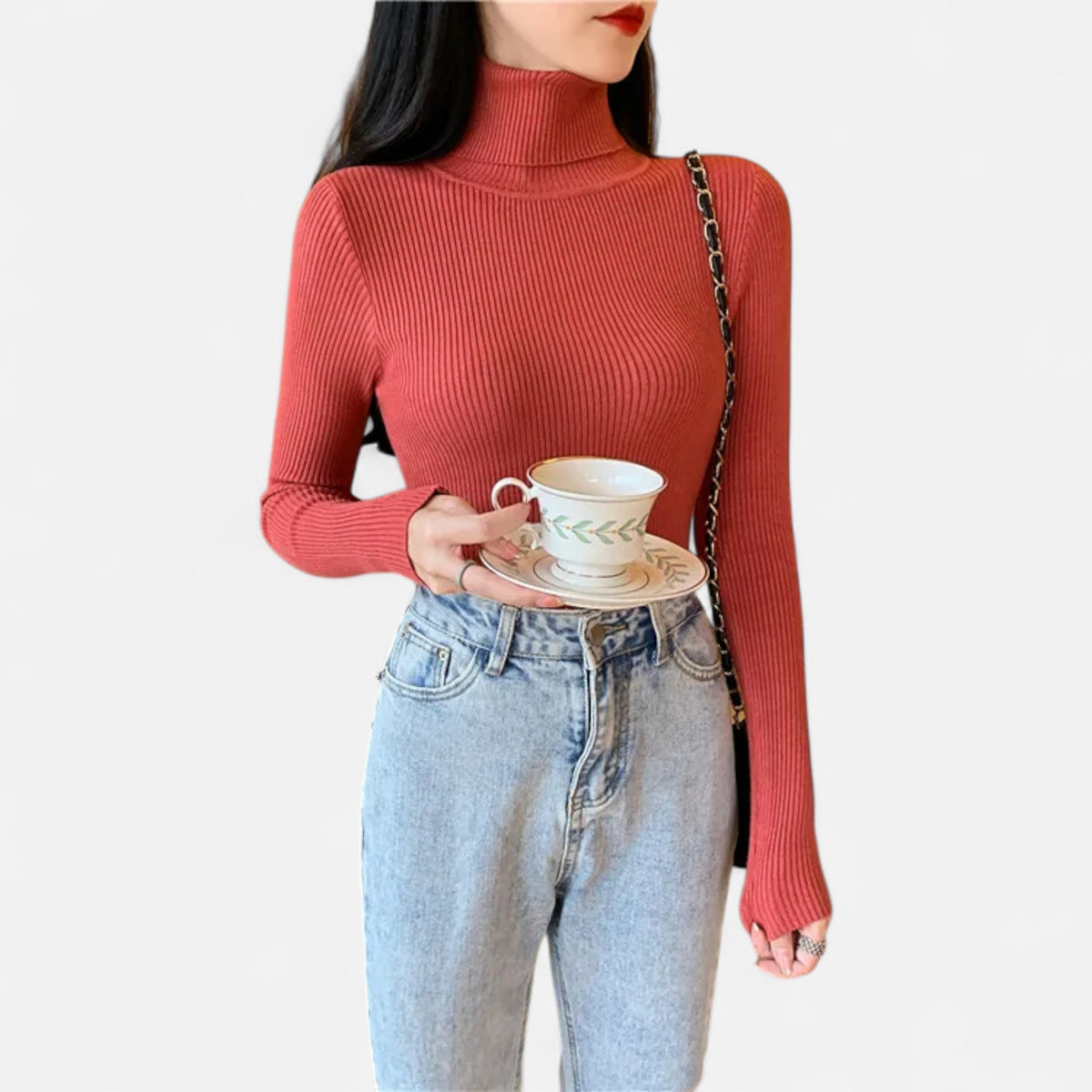 Jovetta | Women’s Ribbed Fold-Over Turtleneck Sweater