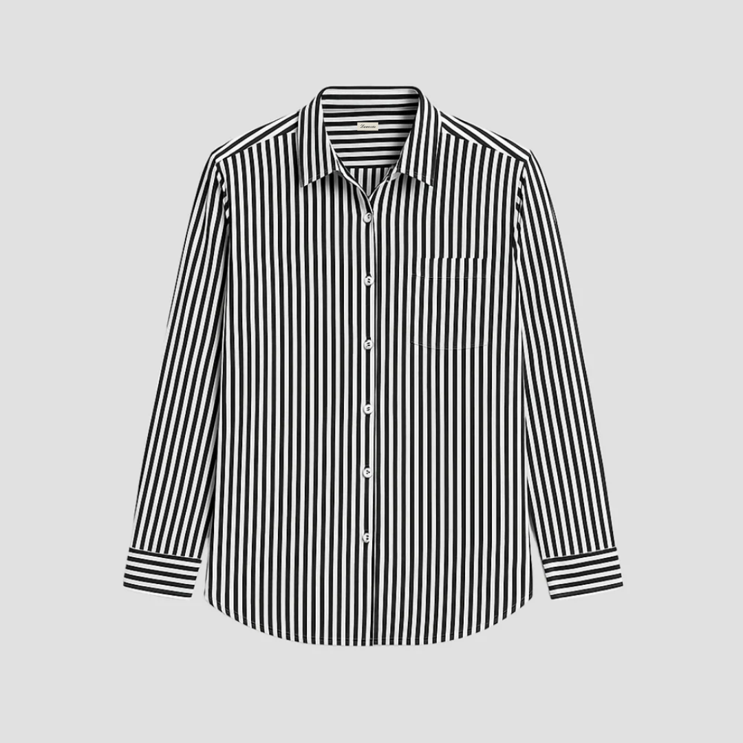 Brinley | Women’s Striped Cotton-Linen Blouse