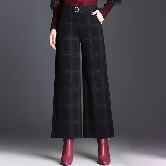 Calyrae | Women’s Tailored Wide-Leg Plaid Trousers