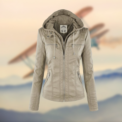 Daniela | Women’s PU Panel-Stitched Jacket with Hood