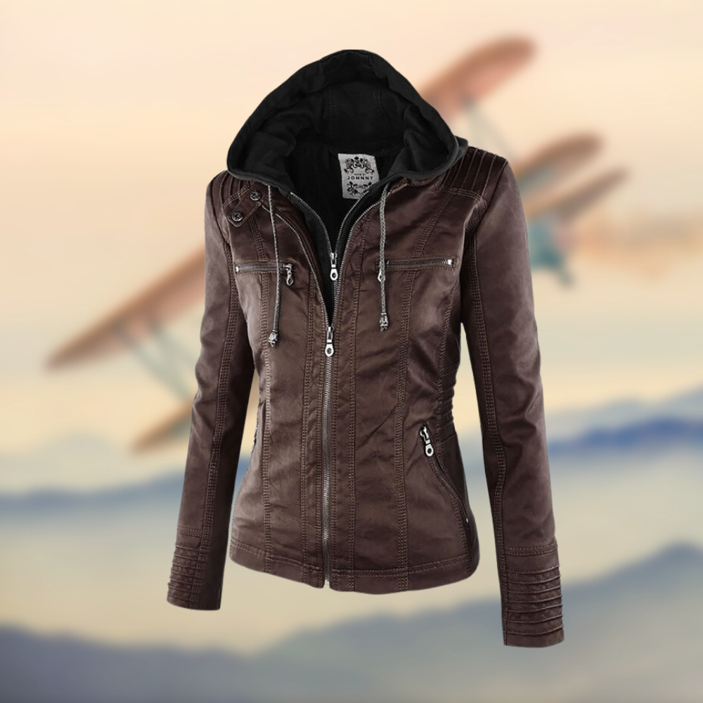 Daniela | Women’s PU Panel-Stitched Jacket with Hood