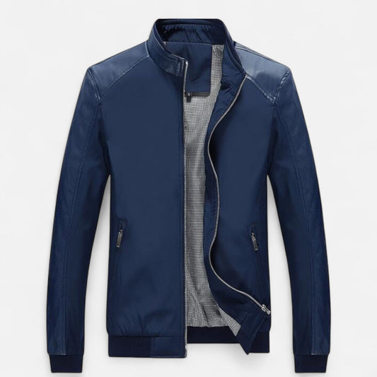 Kendros | Men’s Leather Bomber Jacket – Stand-Collar Elegance