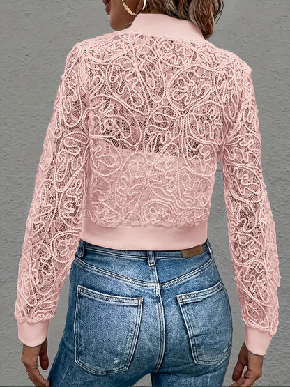 Syvra | Women’s Lace-Embroidered Mesh Cropped Jacket