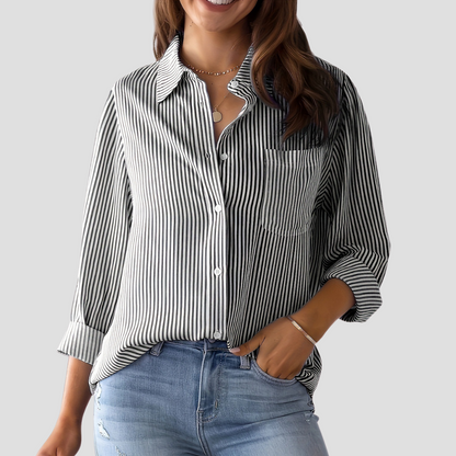 Brinley | Women’s Striped Cotton-Linen Blouse