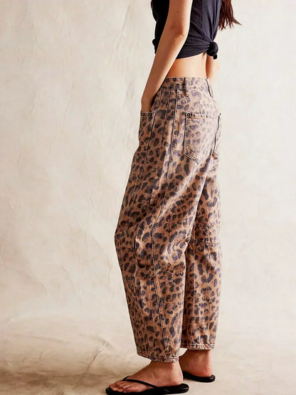 Lucille | Women’s Leopard Print Barrel Jeans