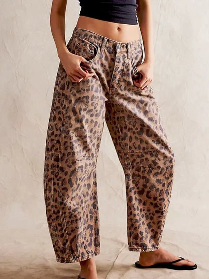 Lucille | Women’s Leopard Print Barrel Jeans
