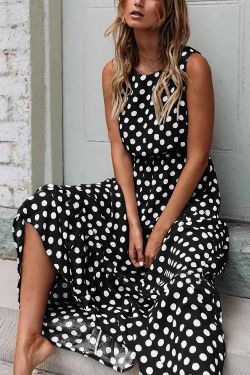 Mabel | Women’s Polka Dot Sleeveless Maxi Dress