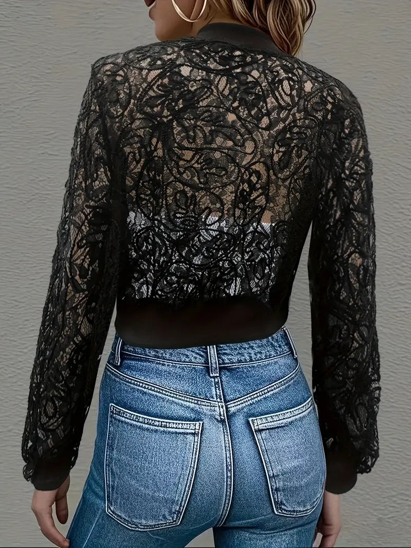 Syvra | Women’s Lace-Embroidered Mesh Cropped Jacket