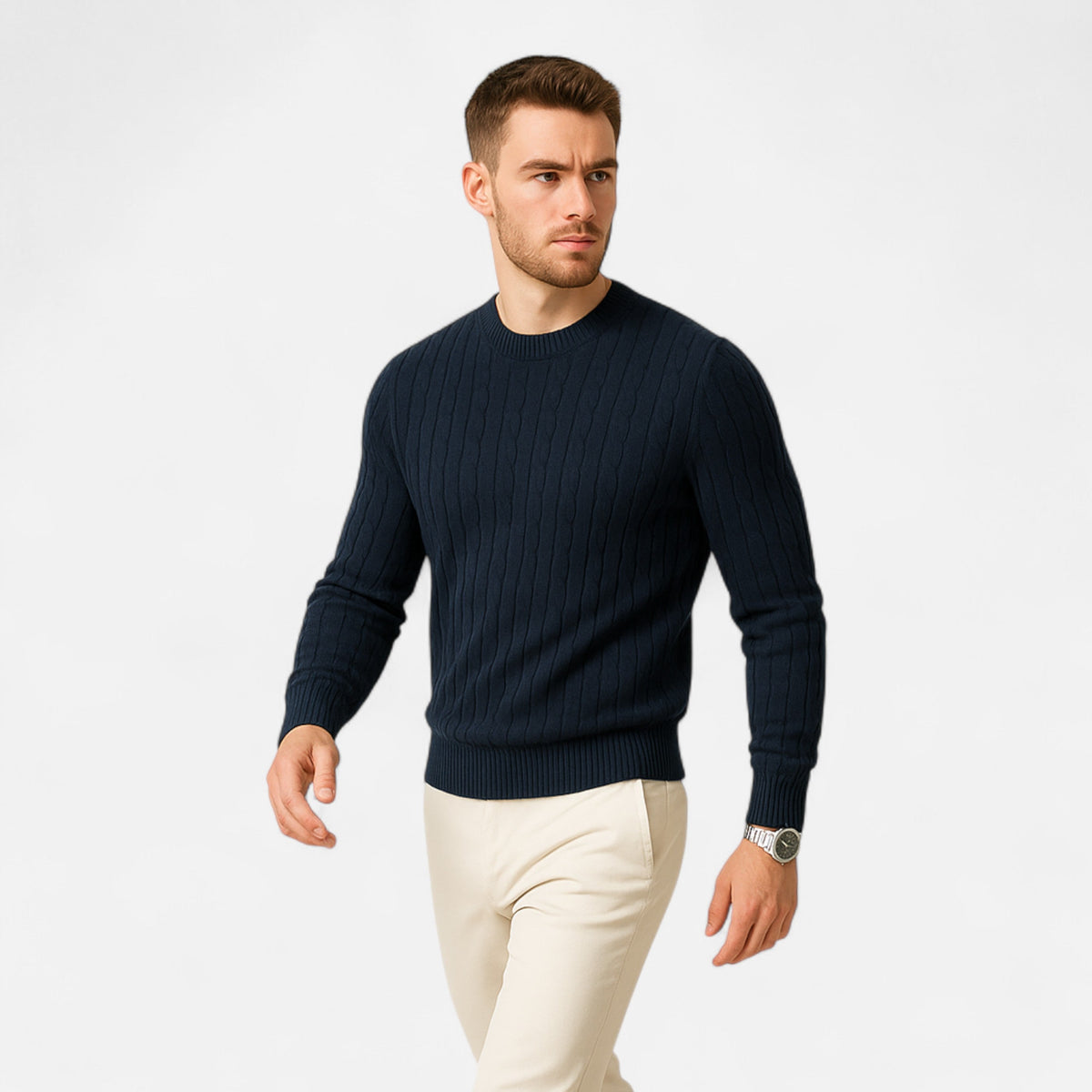 Ruvain | Men’s Cable-Knit Crew Sweater