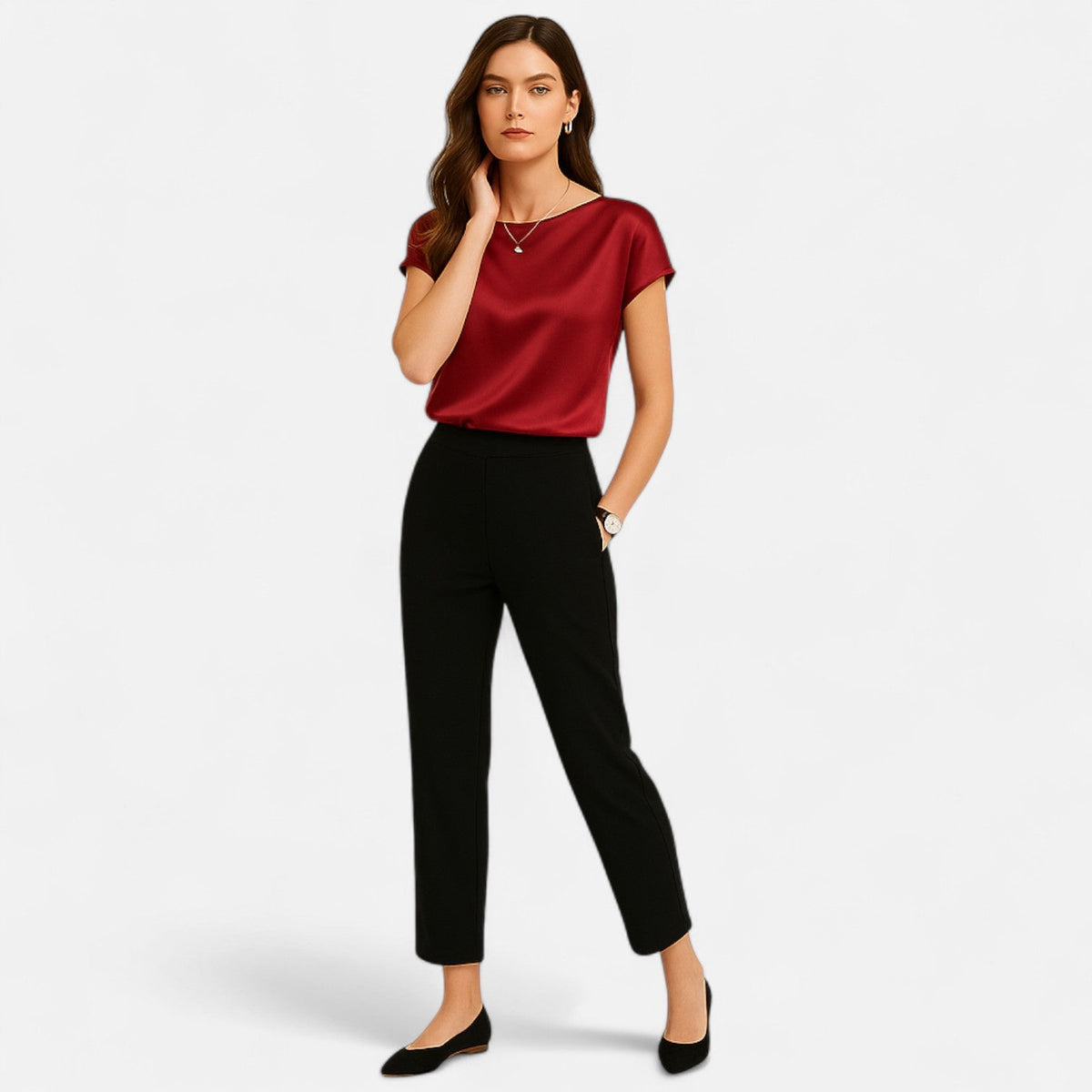 Quelloria | Women’s Satin Blouse – Short Sleeve Classic