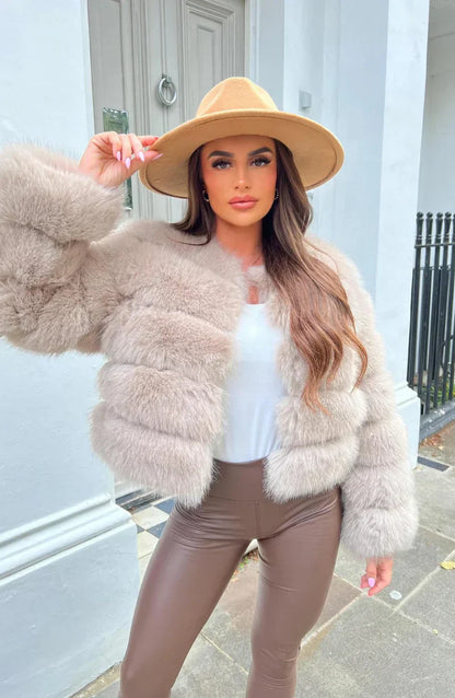 Luxe Plush | Women’s Cropped Faux Fur Puffer Jacket