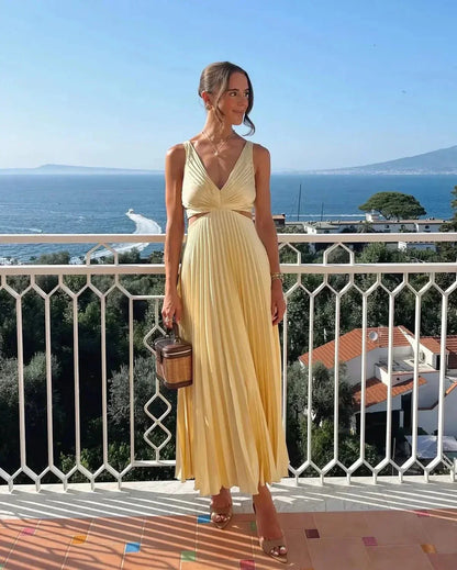 Berta | Women’s Pleated Cut-Out Maxi Dress