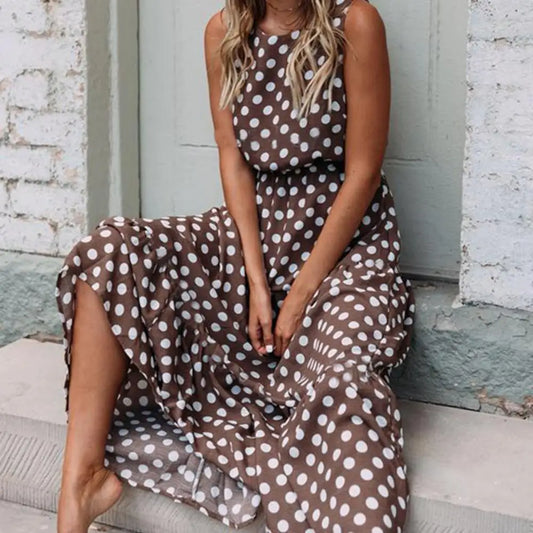 Mabel | Women’s Polka Dot Sleeveless Maxi Dress