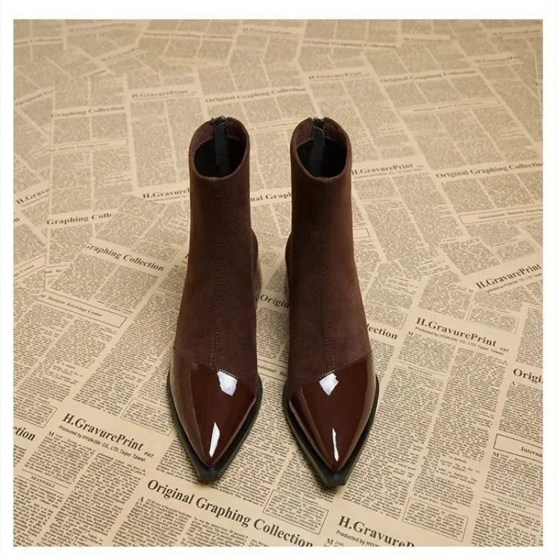 Livia | Women’s Patent-Trim Suede Ankle Boots
