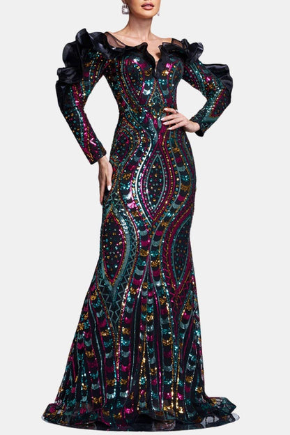 Serelisse | Ruffled Off-Shoulder Sequin Mermaid Evening Dress