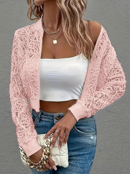 Syvra | Women’s Lace-Embroidered Mesh Cropped Jacket