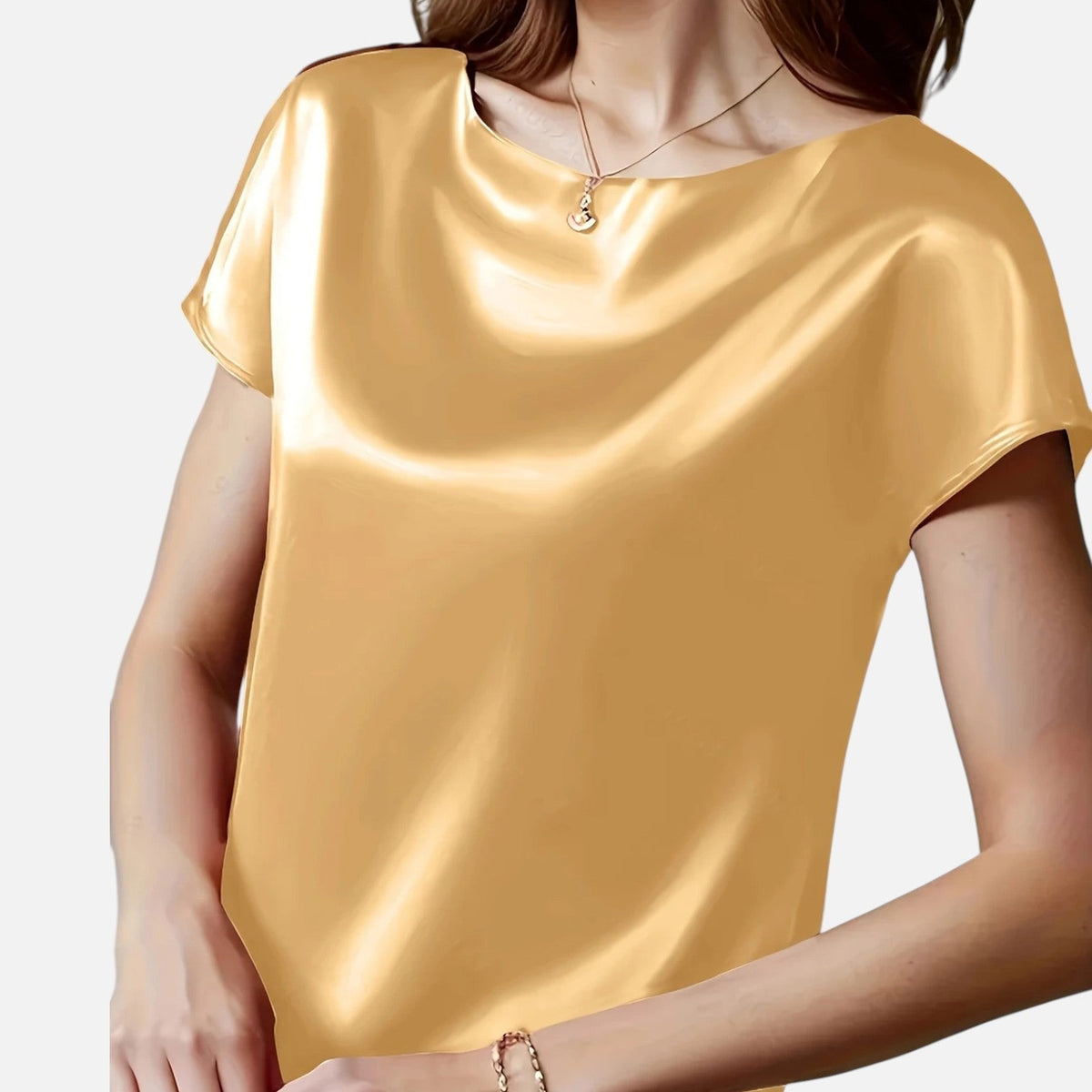 Quelloria | Women’s Satin Blouse – Short Sleeve Classic