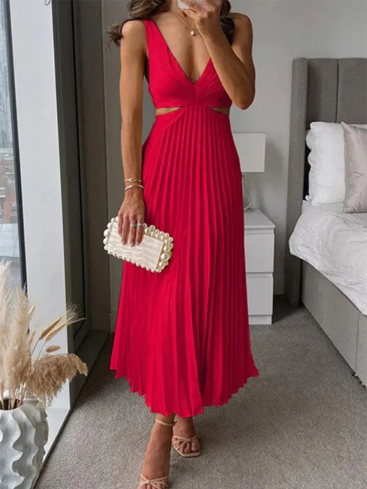 Aitana | Women’s V-Neck Pleated Maxi Dress