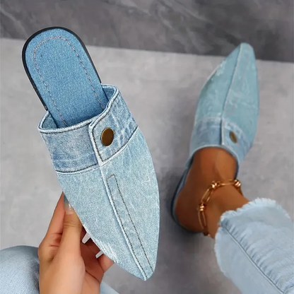 Calivara | Women’s Denim Button-Accent Mules