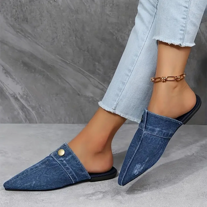 Calivara | Women’s Denim Button-Accent Mules