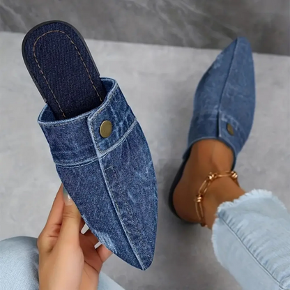 Calivara | Women’s Denim Button-Accent Mules