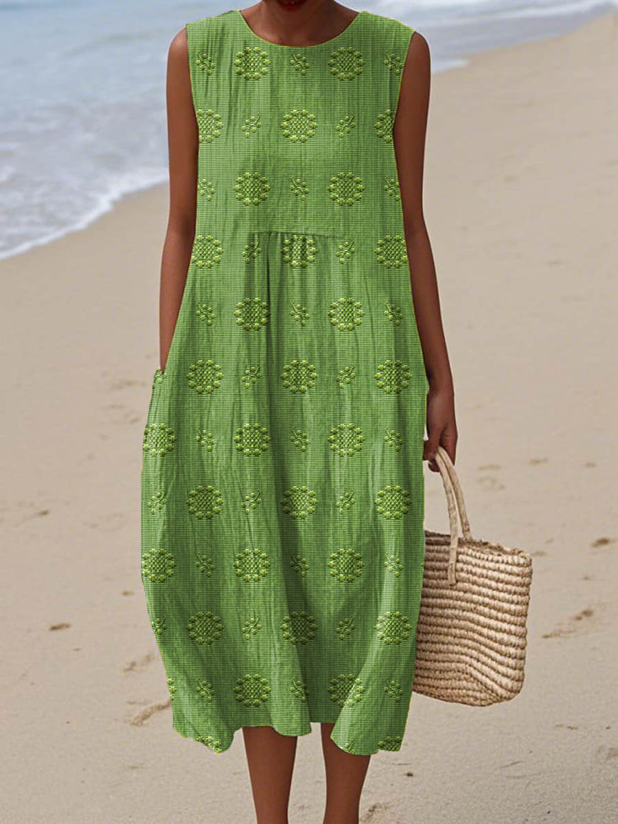 Lilith | Women’s Embroidered Sleeveless Midi Dress