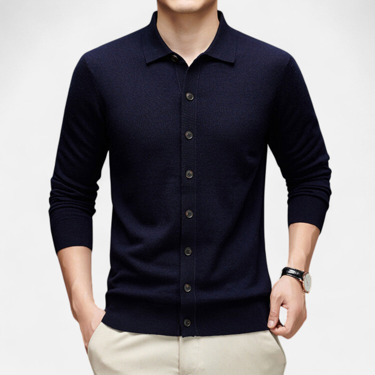 Rheomar | Men’s Fine Worsted Wool Button-Up Sweater