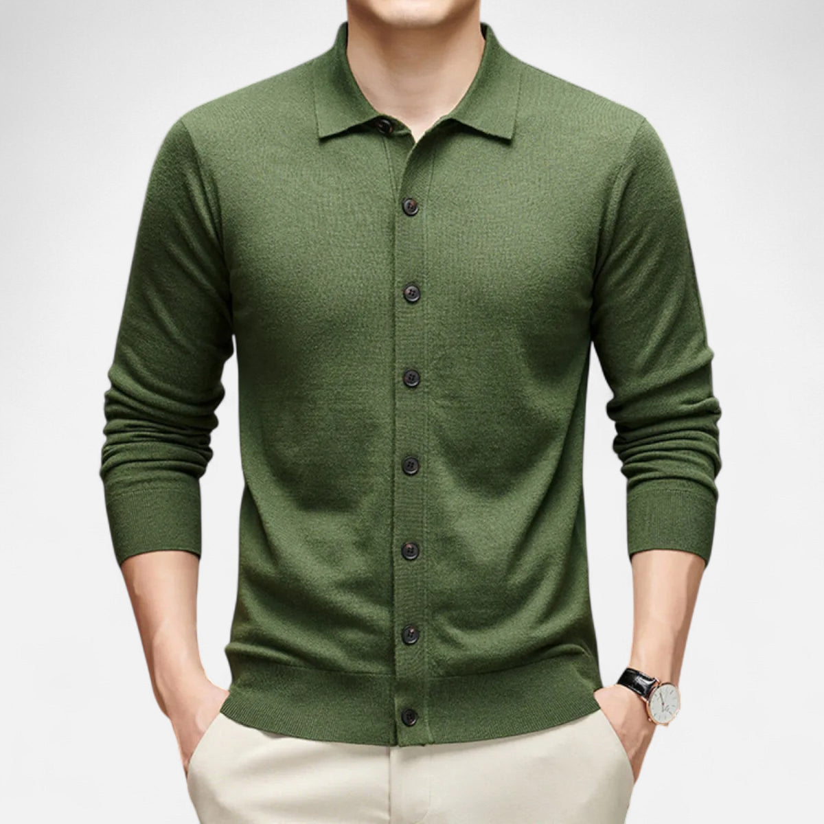 Rheomar | Men’s Fine Worsted Wool Button-Up Sweater