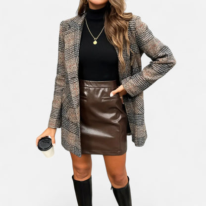 Quessina | Women’s Classic Coat – Houndstooth Timeless Sophistication