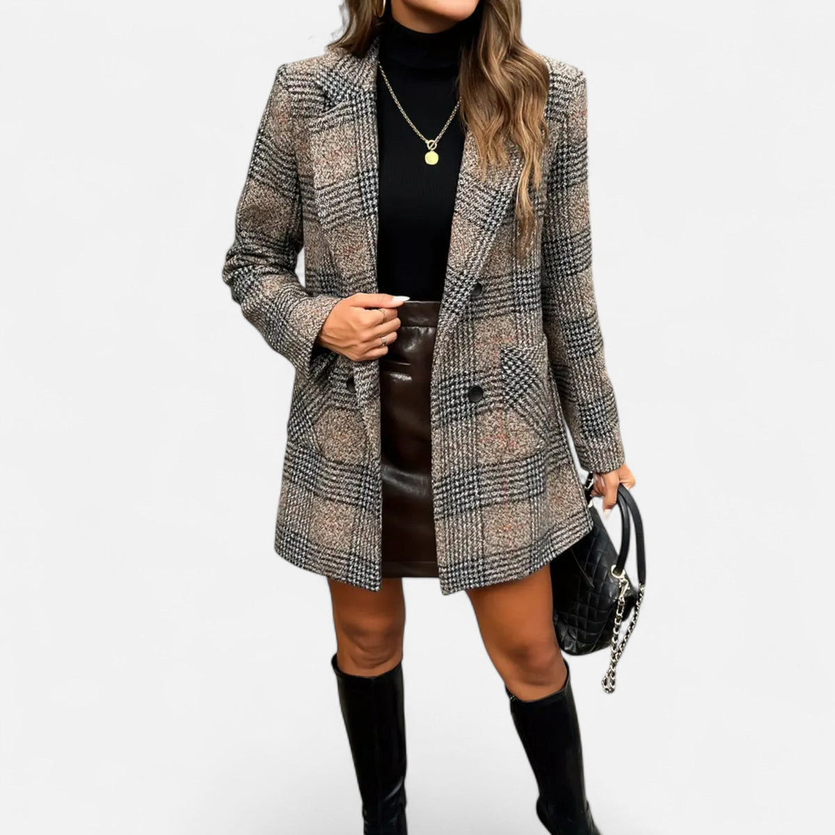 Quessina | Women’s Classic Coat – Houndstooth Timeless Sophistication