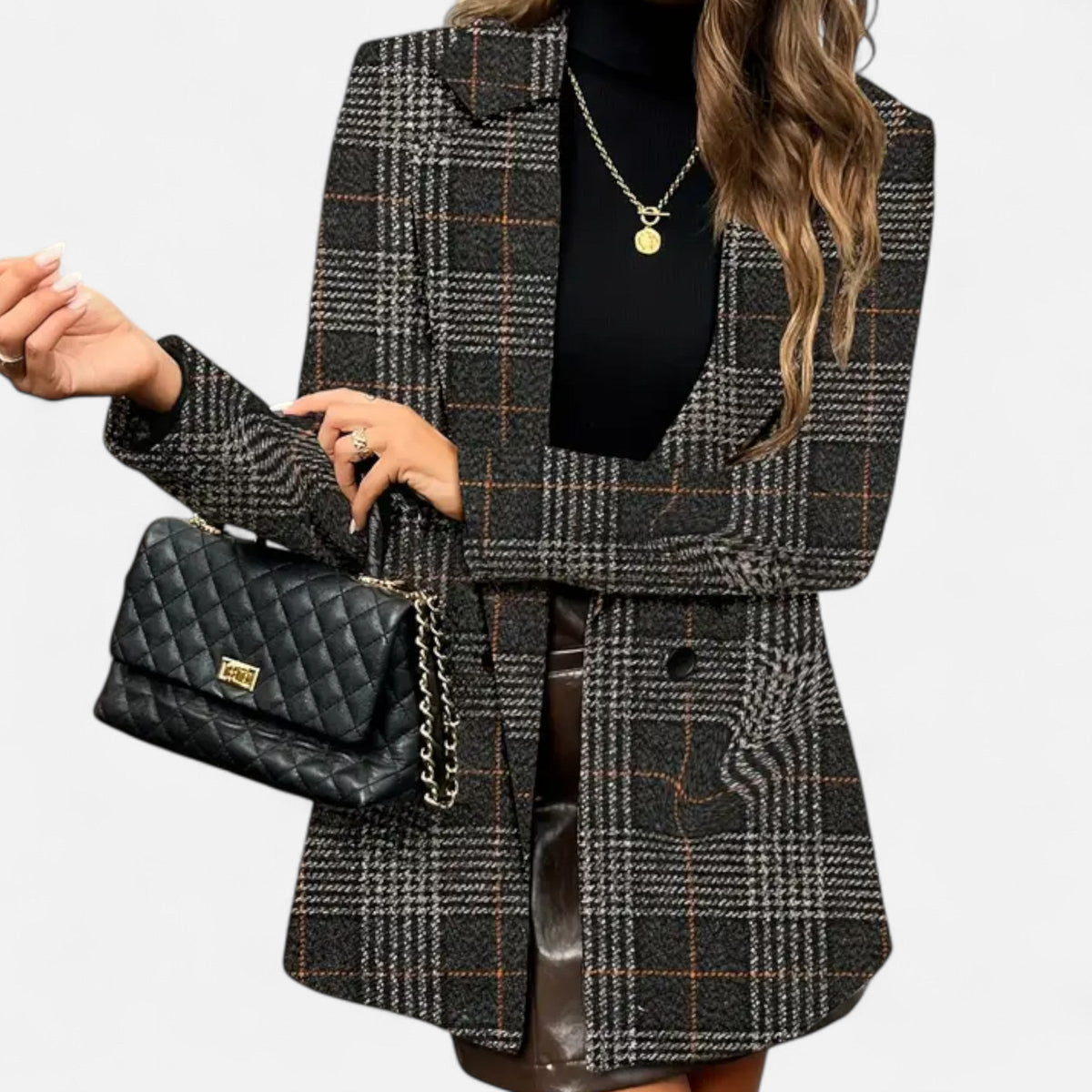 Quessina | Women’s Classic Coat – Houndstooth Timeless Sophistication