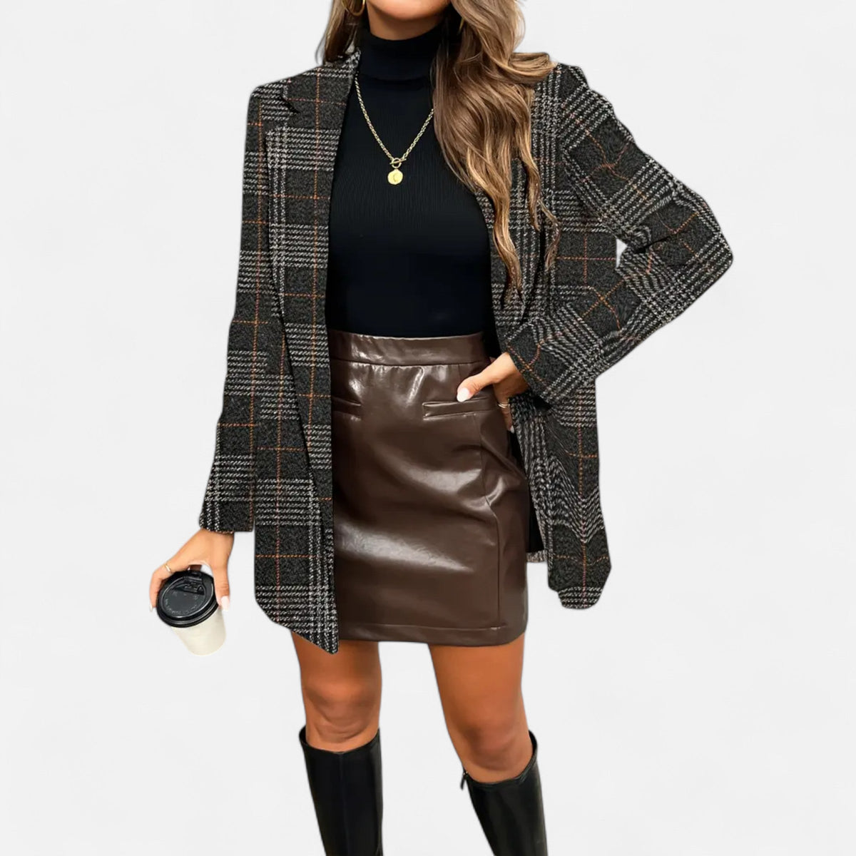 Quessina | Women’s Classic Coat – Houndstooth Timeless Sophistication