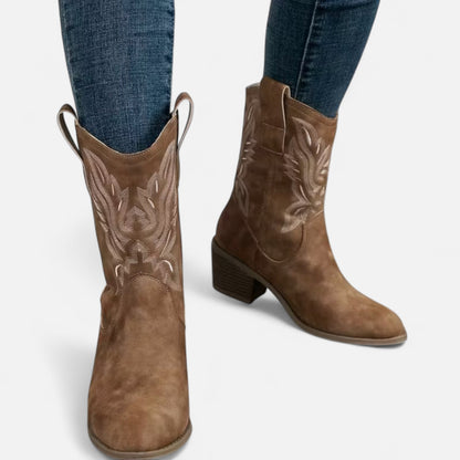 Quarelle | Women’s Suede Cowboy Boots – Vintage Chunky Heel