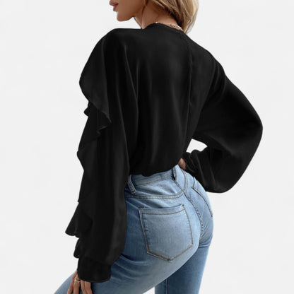 Javienne | Women’s V-Neck Ruffle Top – Elegant Flounce Style