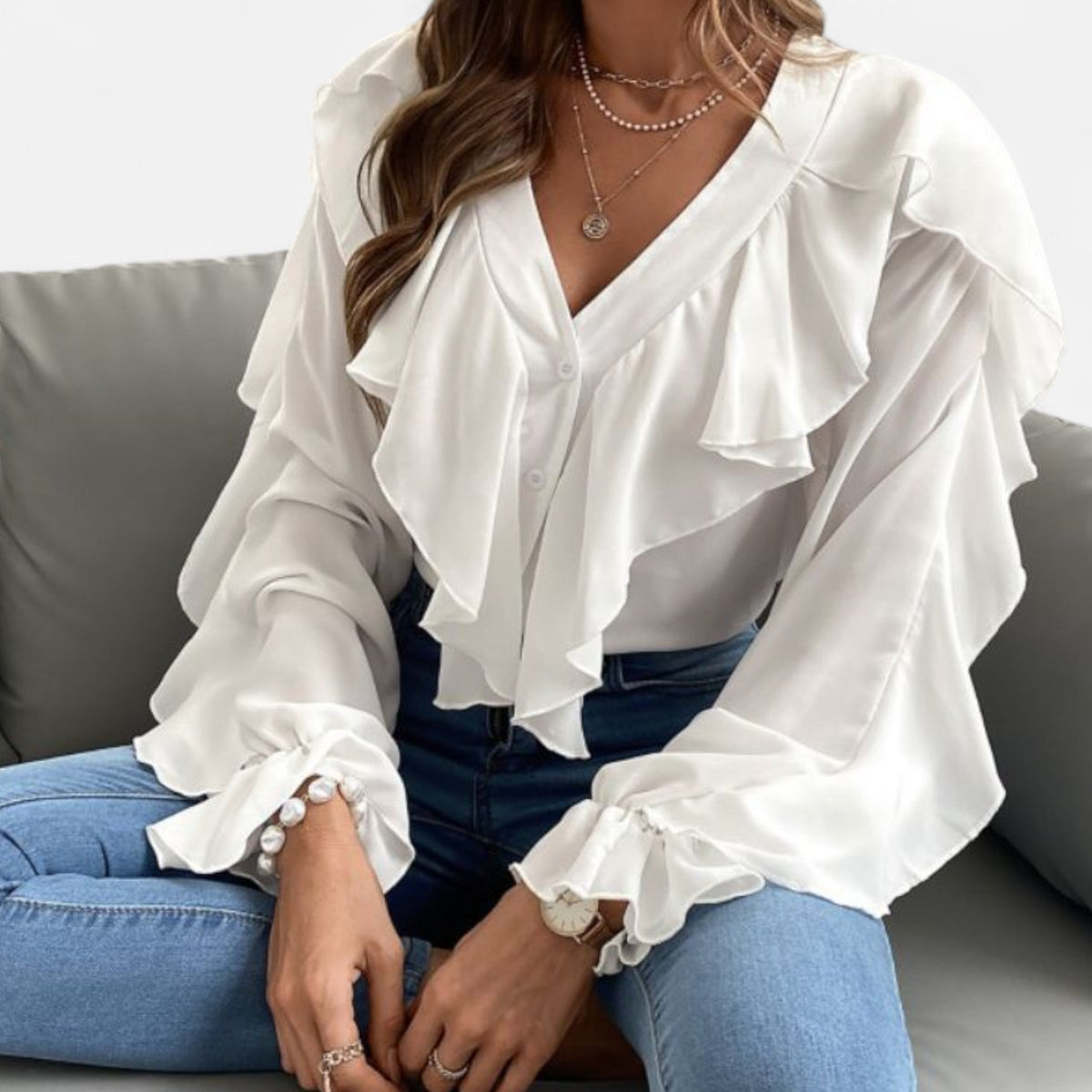 Javienne | Women’s V-Neck Ruffle Top – Elegant Flounce Style