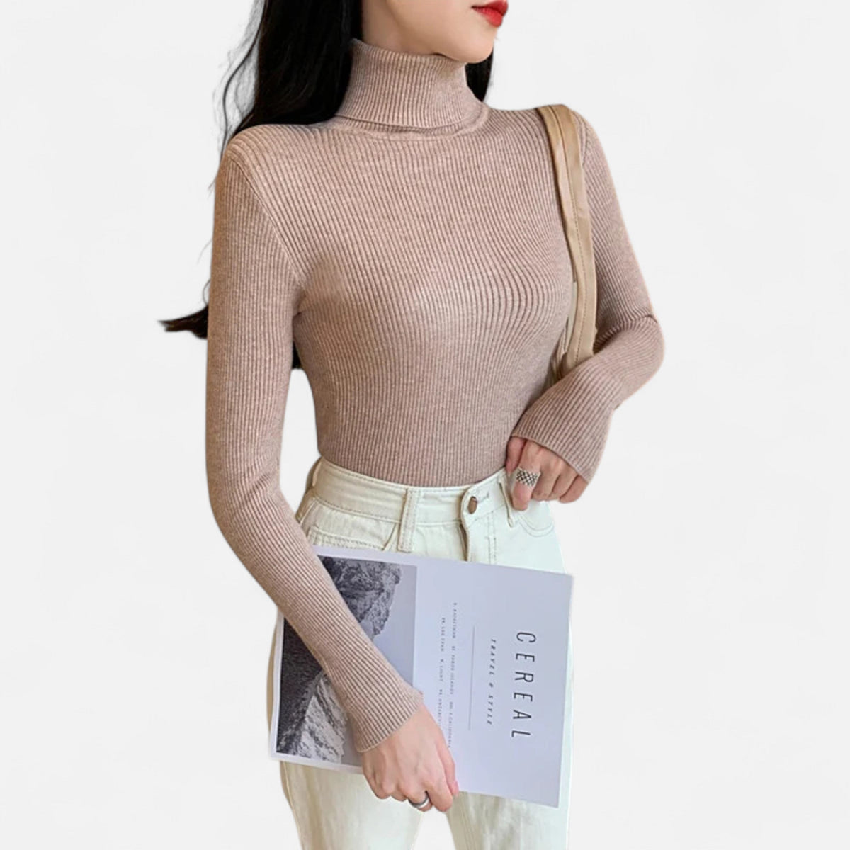 Jovetta | Women’s Ribbed Fold-Over Turtleneck Sweater