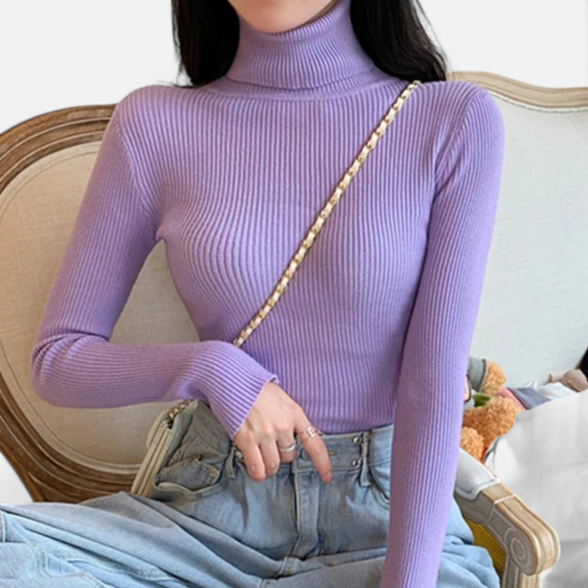 Jovetta | Women’s Ribbed Fold-Over Turtleneck Sweater